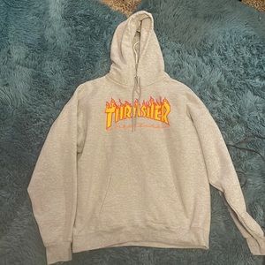 Thrasher Gray Hoodie with Orange Flame Logo